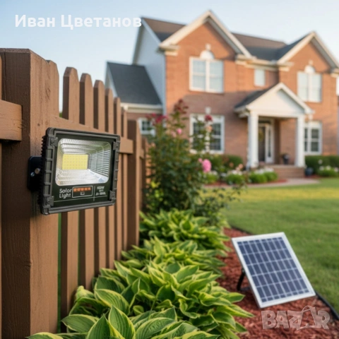 Соларен прожектор Jortan IP 66, дистанционно управление, индикатор за батерията