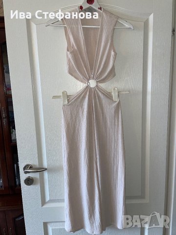 Уникална рокля ASOS Asos рязана в талията кръста еластична елегантна дълга телесна бежова , снимка 3 - Рокли - 40339667