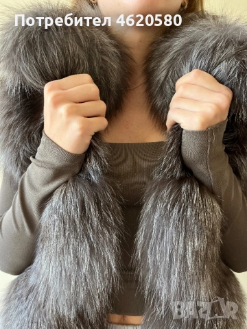 Продавам елек от естествен косъм – чернобурка , снимка 2 - Жилетки - 52026581