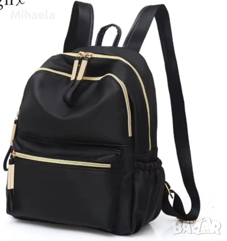 🎒 Стилна черна раница с златни ципове – нова