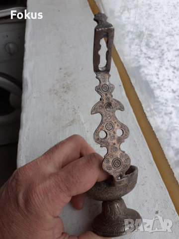Стара османска кована маслена лампа кандило, снимка 7 - Антикварни и старинни предмети - 36226782