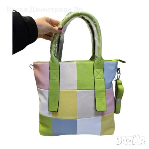 Шарена дамска чанта с разноцветна дръжка, снимка 9 - Чанти - 49535506