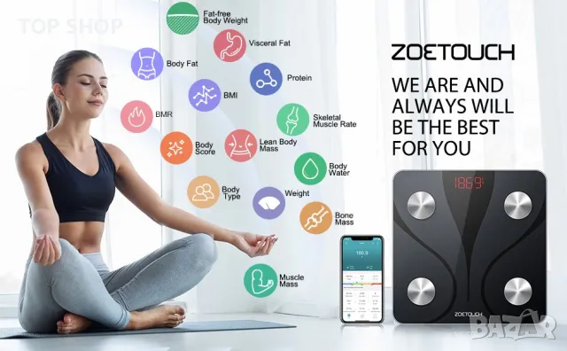 Смарт везна анализатор ZOETOUCH Bluetooth Body Fat Scale, снимка 8 - Други - 49157091
