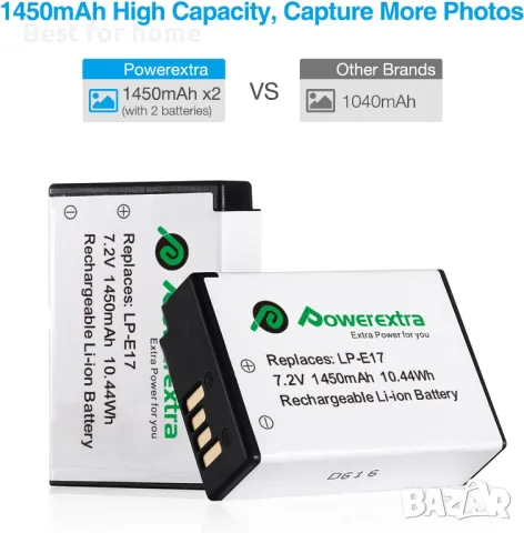 Батерии LP E17 и USB зарядно за фотоапарати Canon от Powerextra, снимка 2 - Батерии, зарядни - 48447820