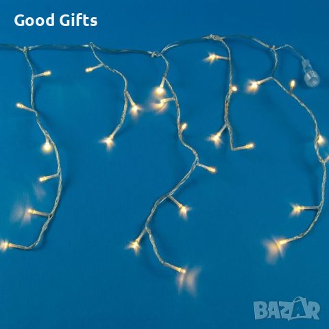 Коледни лампички Завеса, 100 LED, Топло бяло, Прозрачен кабел