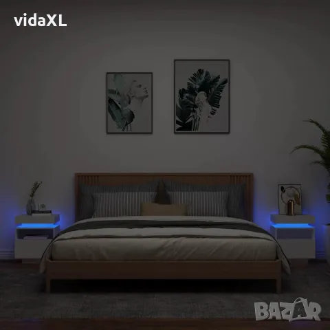 vidaXL Нощни шкафчета с LED осветление, 2 бр, бели, 40x39x48,5 см, снимка 2 - Шкафове - 56148115