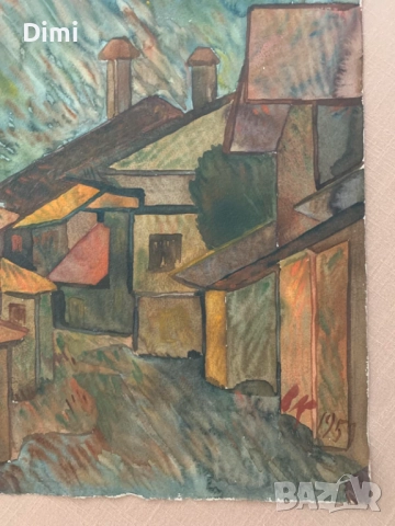 ВЛАДИМИР КАВАЛДЖИЕВ 1959 г. акварел градски пейзаж , снимка 3 - Картини - 52858923