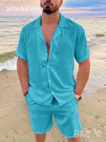 Мъжки летен едноцветен комплект къси панталони с къс ръкав, 5цвята, снимка 3 - Костюми - 40891012