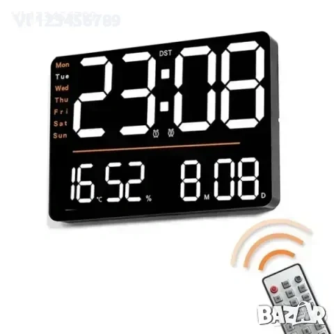 LED стенен часовник X6636 с време,седмица,температура,влажност+дистанц , снимка 4 - Стенни часовници - 53854309