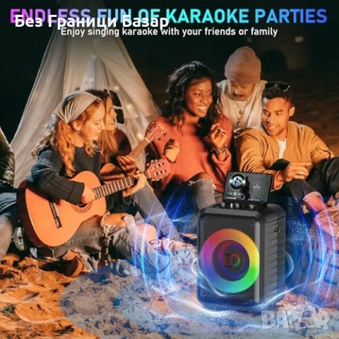 Нова домашна Караоке машина 30W + 2 безжични микрофона, Bluetooth 5.3, LED, снимка 6 - Други - 53666421