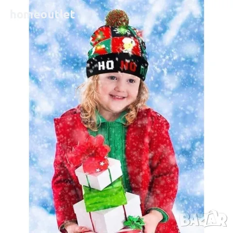 ПРОМОЦИЯ Забавна коледна шапка с разноцветни LED светлинки в универсален размер, снимка 4 - Шапки - 48027176