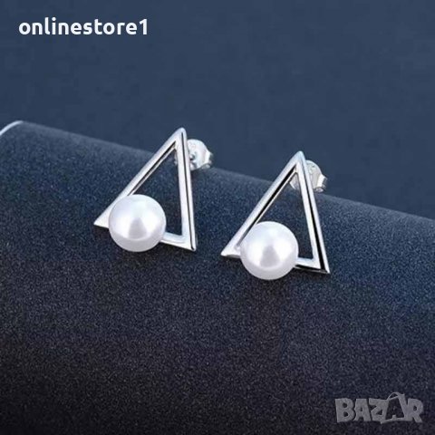 Сребърни обеци - Перли триъгълник 925 BX532