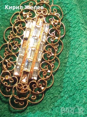 ПОЗЛАТЕН ФИЛИГРАН БОХЕМСКИ КРИСТАЛ АРТ БРОШКА РЕТРО БИЖУ 11984, снимка 5 - Антикварни и старинни предмети - 30436260