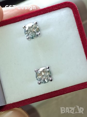 Уникални 2 карата обеци Фенси Бял-морско син оттенък Мойсанит Диамант Diamond Moissanite, снимка 9 - Обеци - 35434297