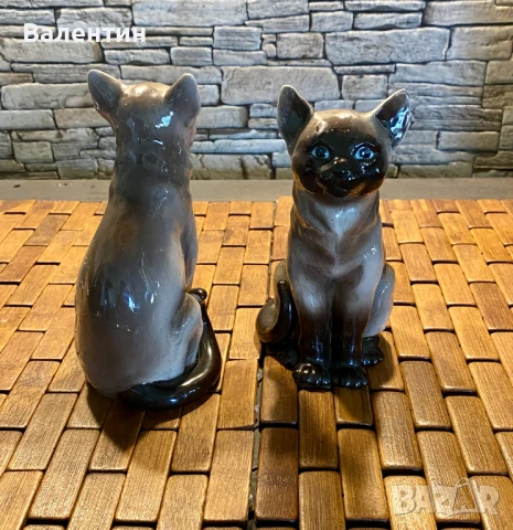 #0012# Сдвоени порцеланови фигурки "Сиамски котки". Перфектно състояние. Германия 70-те години., снимка 4 - Статуетки - 50685338