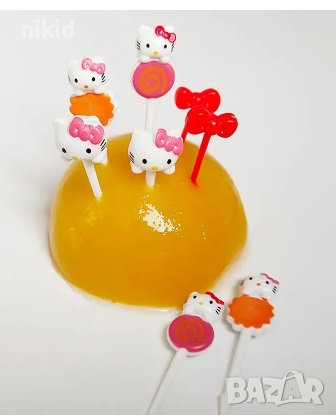 8 бр забавни клечки топери Кити коте Hello Kitty забождане на хапки мъфини плодове вилички за децата, снимка 2 - Аксесоари за кухня - 42445079