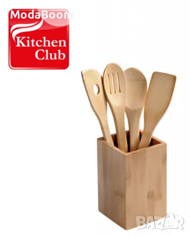 Екологичен комплект бамбукови кухненски прибори с поставка, снимка 2 - Други - 48870126