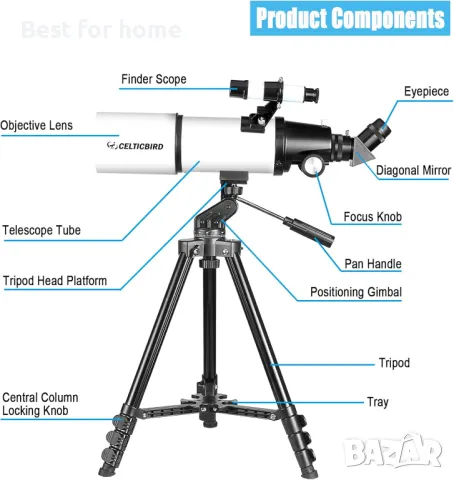 Мощен телескоп  80 mm х 600 mm от Celticbird, снимка 10 - Чанти, стативи, аксесоари - 48950291
