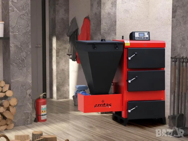 Пелетен котел Emtas 35 kW комбиниран на въглища,костилки,черупки и др, снимка 5 - Камини - 52991589