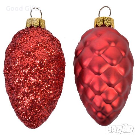 12 броя Комплект Червени коледни Шишарки, 5см
