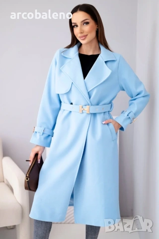 Дамско палто с колан и златни катарами, 4цвята , снимка 3 - Палта, манта - 53687342