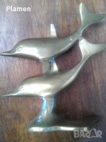 Месингова фигура на два делфина, снимка 3 - Колекции - 39047595