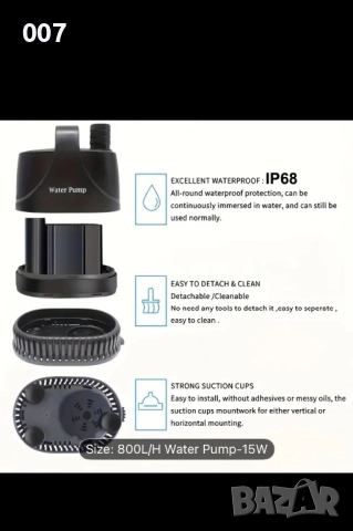 Помпа за изпомпване на вода, за аквариум, снимка 3 - Оборудване за аквариуми - 51479696