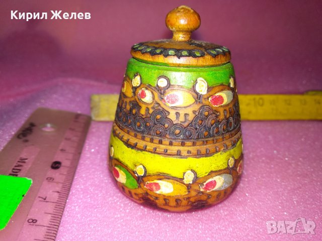 СТАРА ПИРОГРАФИРАНА РЪЧНО РИСУВАНА ЕТНО СТИЛ ДЪРВЕНА СОЛНИЧКА 42531, снимка 5 - Декорация за дома - 44301618