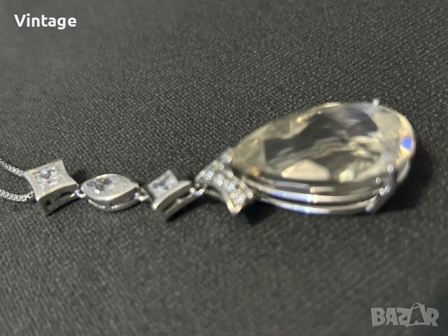 Рядко сребърно колие с естествени камъни бели топази и голям лимонов топаз 