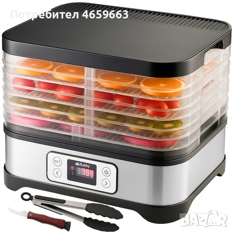 Дехидратор за храна, плодове, зеленчуци, гъби Ruhhy, Уред за сушене,LCD дисплей, Голям капацитет 10л