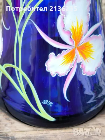 Кана /ваза в синьо ръчно рисувана, снимка 2 - Антикварни и старинни предмети - 50186006