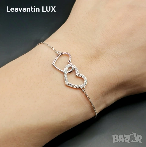 Сребърна гривна Сърца, снимка 2 - Гривни - 53618787