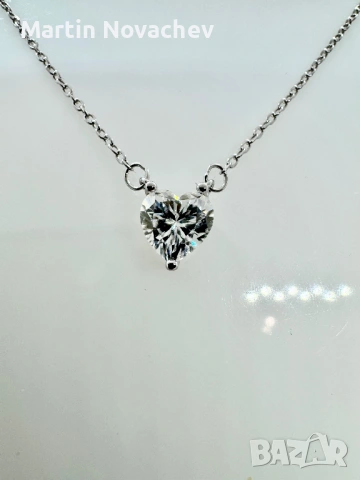 Сребърно колие с мойсанит (Диамант) 1 карат, снимка 2 - Колиета, медальони, синджири - 53820779