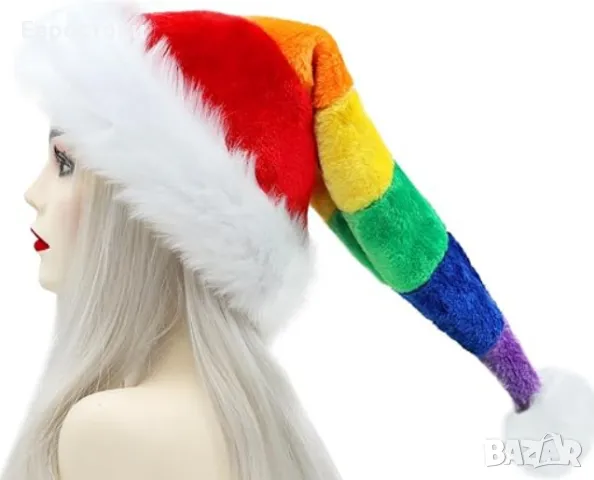 Коледна шапка Rainbow, многоцветна, топла коледна шапка на Дядо Коледа, унисекс, снимка 2 - Шапки - 47827477