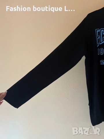 Черна дамска памучна блуза със синя щампа L размер 🖤🩵💙🖤🩵💙, снимка 2 - Блузи с дълъг ръкав и пуловери - 52186618