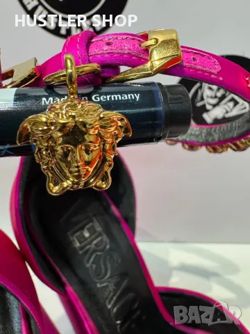 VERSACE Purple Satin Medusa Block Heel Pumps. Номер 37, снимка 6 - Дамски обувки на ток - 49638004