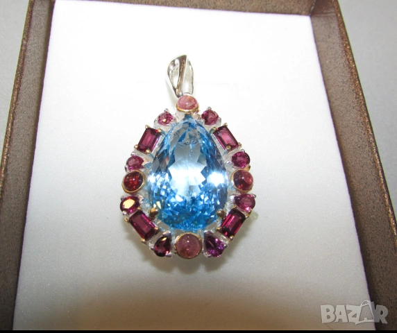 925 сребърно колие с 22 каратов син топаз Swiss Blue