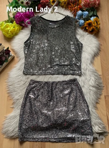 Нов пайетен сребрист топ