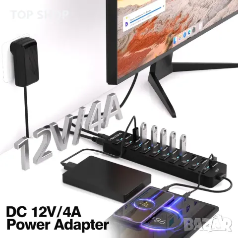 Захранван USB хъб, VKUSRA 11-портов USB 3.2/USB C хъб с 10Gbps USB-A и 2 USB C 3.2 порта, снимка 6 - Друга електроника - 49457547