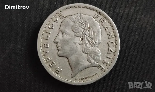 5 франка (Франция, 1945), снимка 2 - Нумизматика и бонистика - 46048877