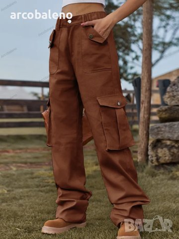 Модни дамски карго дънки с еластична талия в американски стил, 4цвята, снимка 4 - Дънки - 41915069