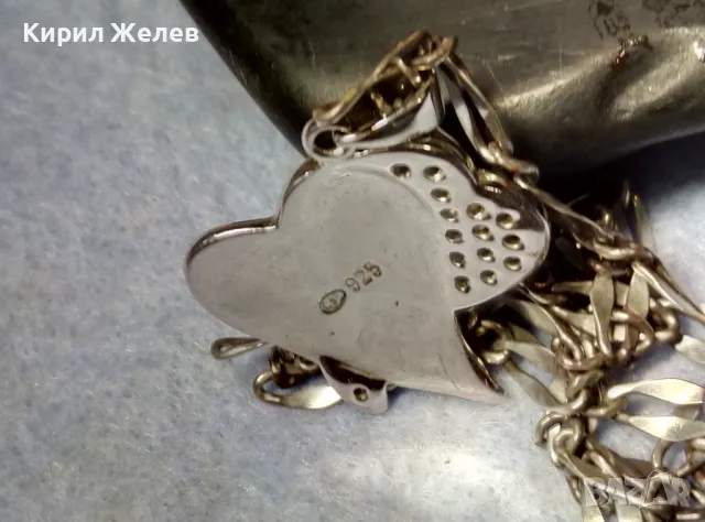 СРЕБЪРНО КОЛИЕ със СЪРЦЕВИДЕН МЕДАЛЬОН СРЕБРО 925 CSF с БЯЛА ПОЗЛАТА ЦИРКОНЧЕТА и ЕМАЙЛ 44392, снимка 4 - Колиета, медальони, синджири - 49916285