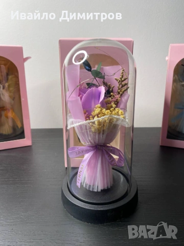 Вечна Роза в Купол с LED лампички в подаръчна кутия