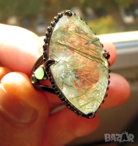 925 сребърен пръстен с рутилов кварц 22 карата, тегло 9.8гр., снимка 2 - Пръстени - 47260613