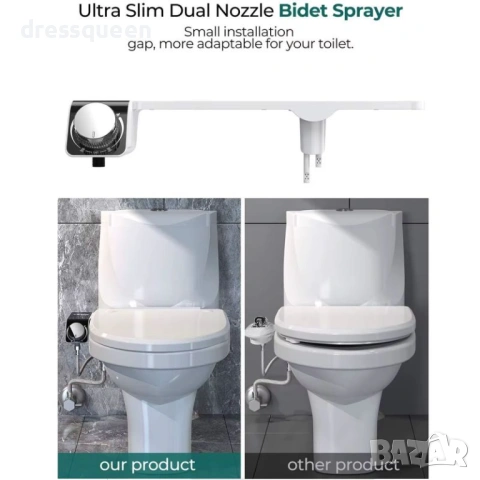 4674 Ултратънко Биде за Тоалетна чиния: Двойна Струя и Елегантен Въртящ се Метален Ключ, снимка 5 - Други стоки за дома - 53823842