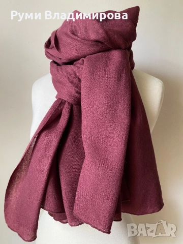 Шал в цвят бордо Bruuns bazaar 50 % вълна и 50 % коприна, снимка 2 - Шалове - 52718902