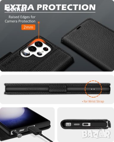 Калъф SHIELDON за Galaxy S24 Ultra 6.8", от естествена кожа, зърнесто черно, снимка 7 - Калъфи, кейсове - 44208018
