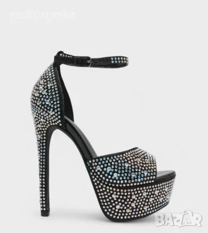 Елегантни дамски обувки на висок ток с блестящи камъни C5768-1 black, снимка 3 - Дамски обувки на ток - 49505553