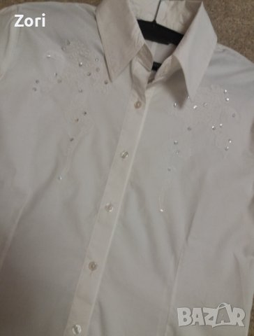 Бяла риза с бродерия и пайети върху бродерията, снимка 2 - Ризи - 41163246