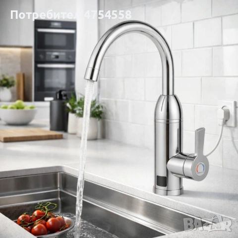 Електрически хромиран смесител с моментално загряване на водата и LCD екран - винаги топла вода, снимка 2 - Аксесоари за кухня - 53868376